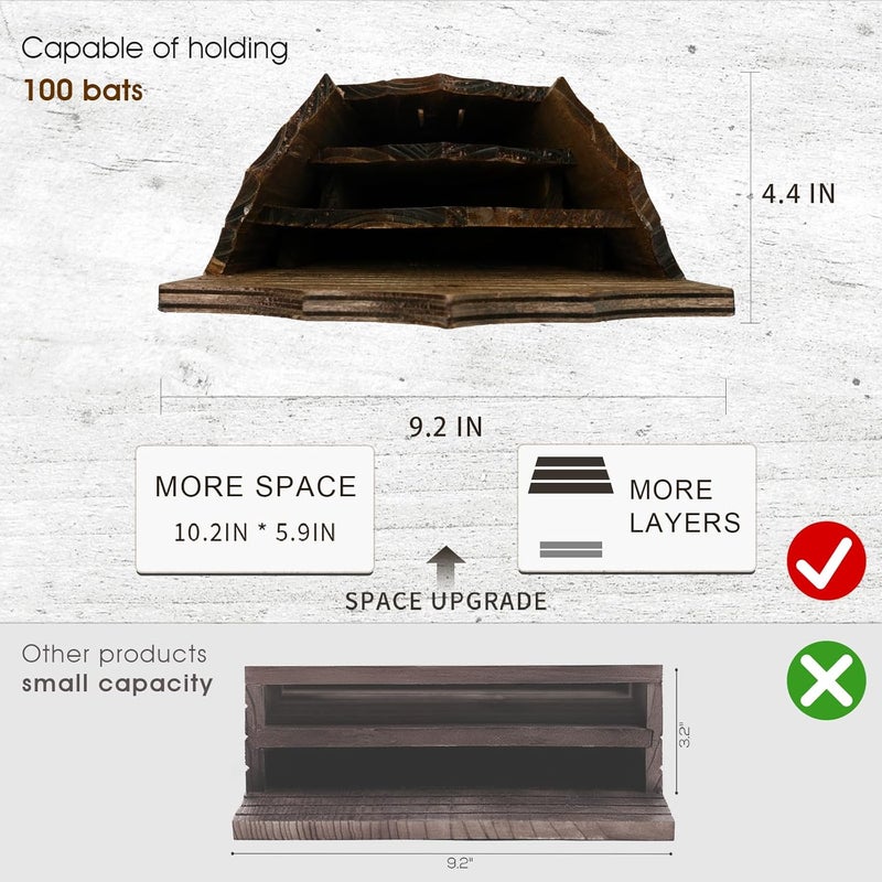 VIREESR Wooden Castle Bat Houses for Outdoors, Bat Boxes for Outside, Large Three Chamber Box Perfectly Designed to Attract Bats, Durable and Easy to Hang (Bat House Ⅰ Brown) - Image 4